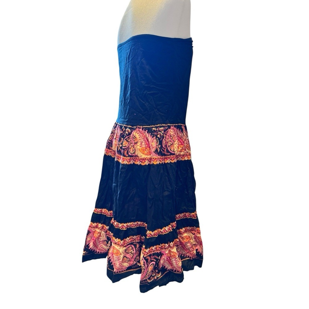 Angie Boho Strapless‎ Dress Black Pink Paisley Tiered Cotton Festival Tube Top M - Picture 8 of 10
